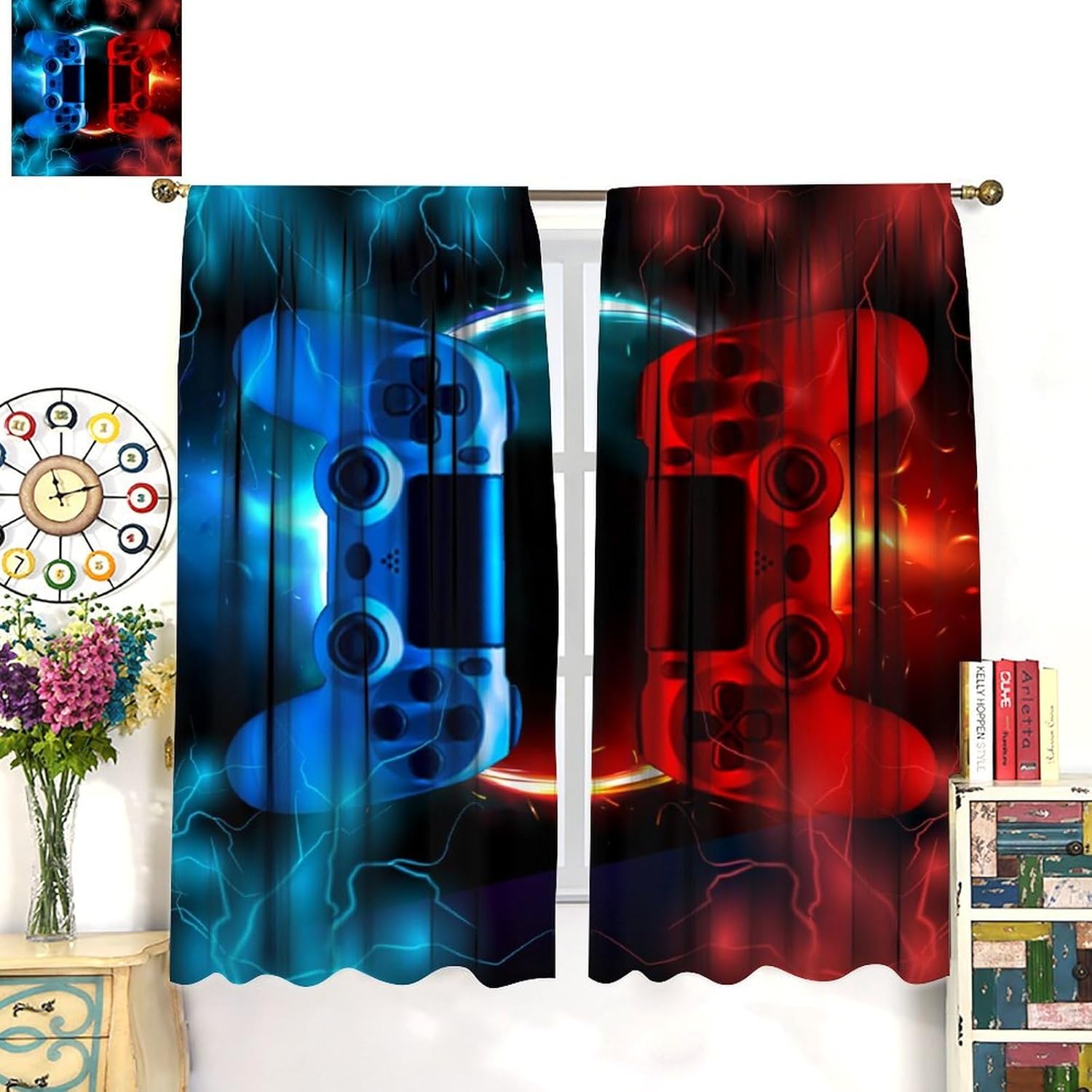 Gaming Curtain Blue Red Arcade - Gaming Console Cafe 评论和价格